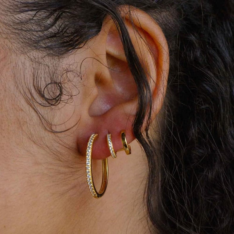 Obidos 14K Gold Plated Triple Huggie Illusion Stud Earrings | Double Huggie Hoop Earrings for One Hole | Gold Hoop Earrings for Women | Drop earrings - Image 4
